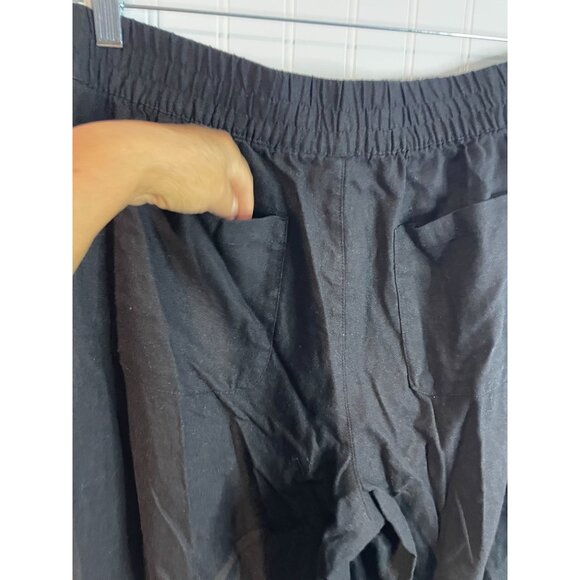 Old Navy Black High-Rise Wide-Leg Comfort Waistband Linen-Blend Pants Petite L - Picture 5 of 13